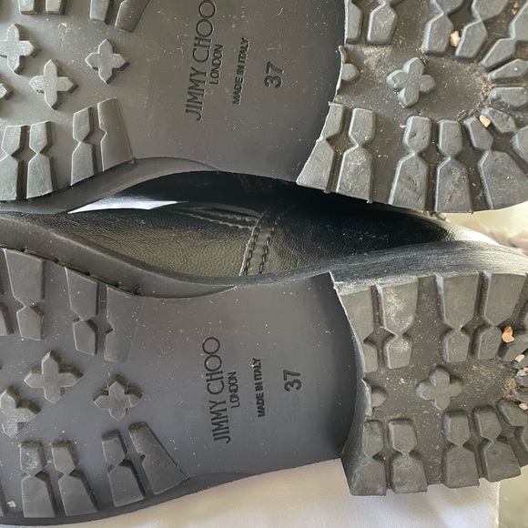 JIMMY CHOO Black Leather Combat Fur Lined Biker Boots 37 Worn Twice! - Picture 6 of 7